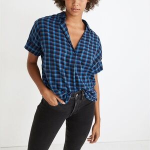 Madewell Double-Faced Park Popover Shirt in Plaid Double Cloth Check - Size XL